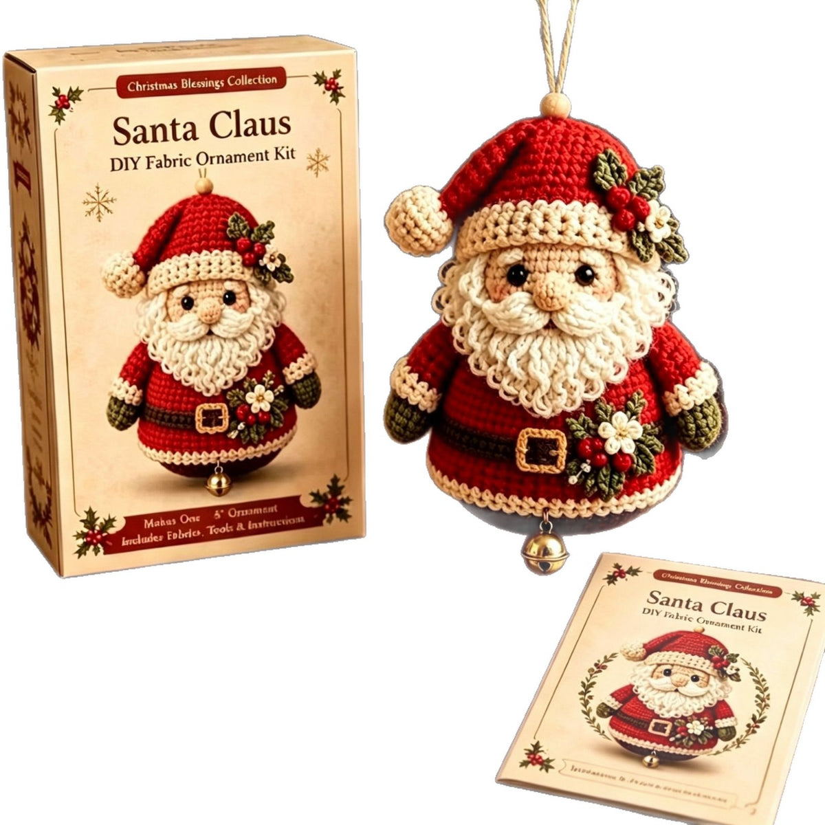 Kersthaakset kerstman met doos, gehaakt figuurtje en patroonboekje